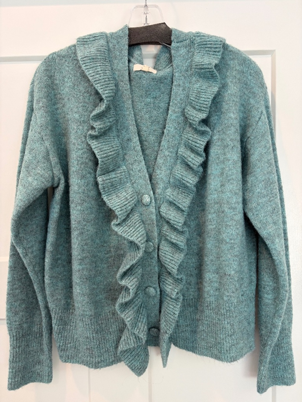 Teal ruffle cardigan